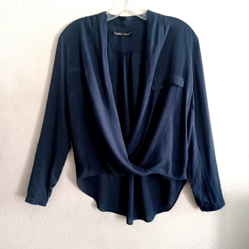 GYPSY 05 Shirt Blouse Faux Wrap Navy,sz.XS